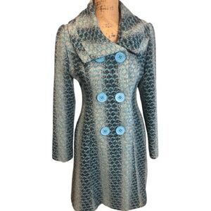 T. Bleu Blue and Tan Double Breasted Fully Lined Women's Coat- size M